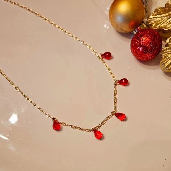 SALE!! Smooth Red Teardrop Crystal Necklace with 14K Gold-Filled link Chain - Picture 3 of 5